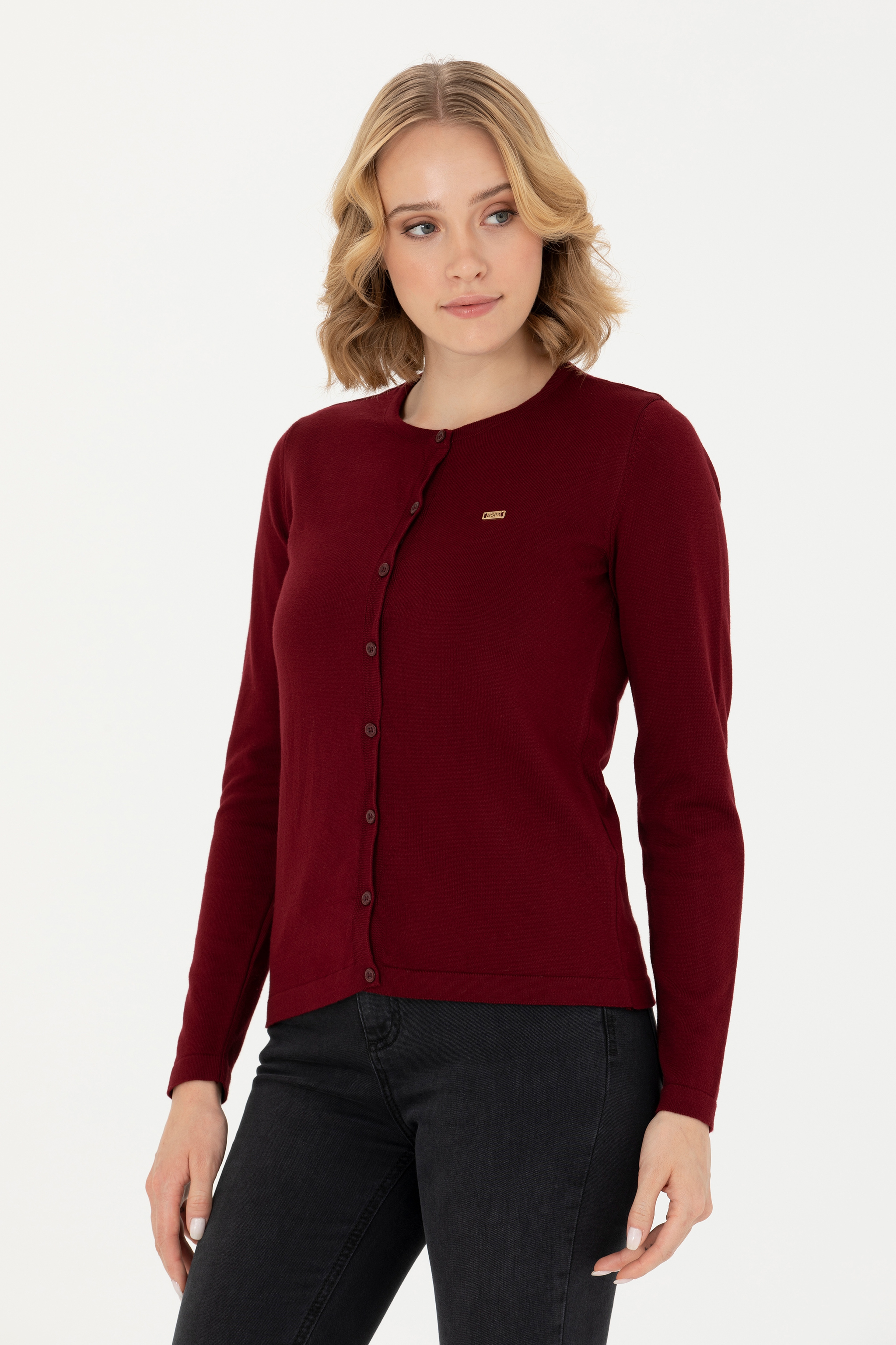 Kadın Bordo Basic Triko Hırka