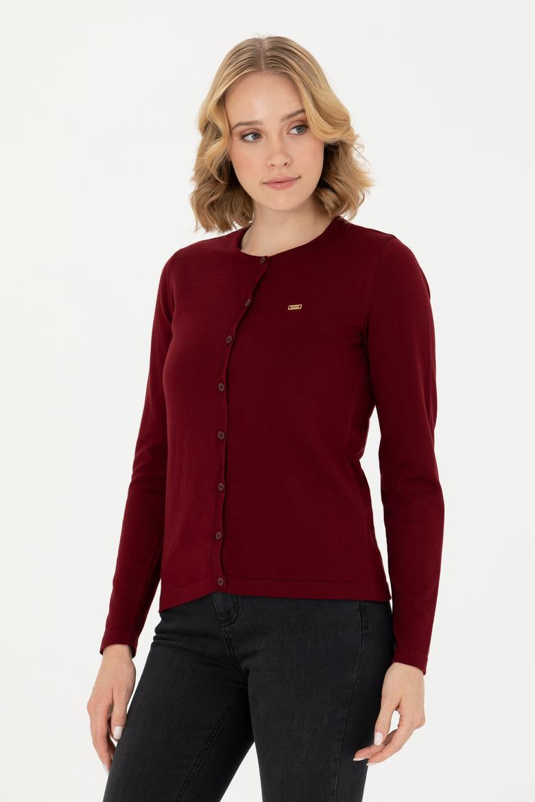 Kadın Bordo Basic Triko Hırka - 50269011052