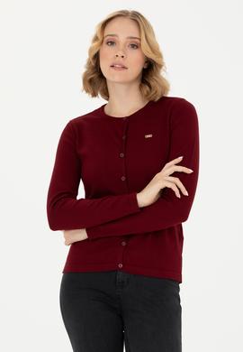 Kadın Bordo Basic Triko Hırka - 50269011052