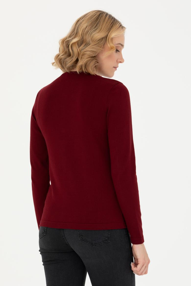 Kadın Bordo Basic Triko Hırka - 50269011052