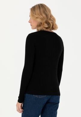 Kadın Siyah V Yaka Basic Kazak - 50269019012