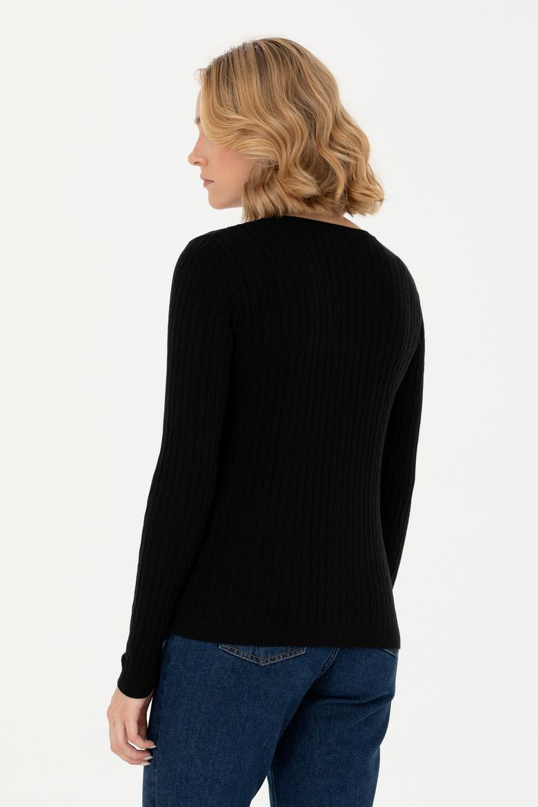 Kadın Siyah V Yaka Basic Kazak - 50269019012