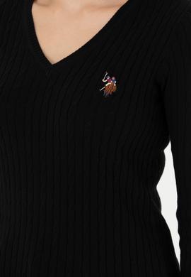 Kadın Siyah V Yaka Basic Kazak - 50269019012