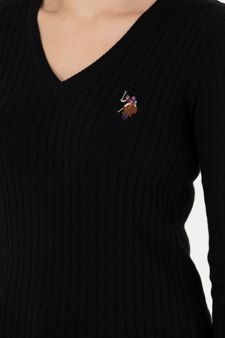 Kadın Siyah V Yaka Basic Kazak - 50269019012