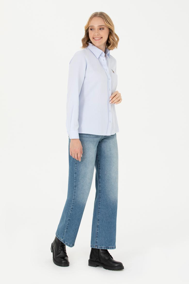 Kadın Açık Mavi Uzun Kollu Basic Gömlek - 50271935010