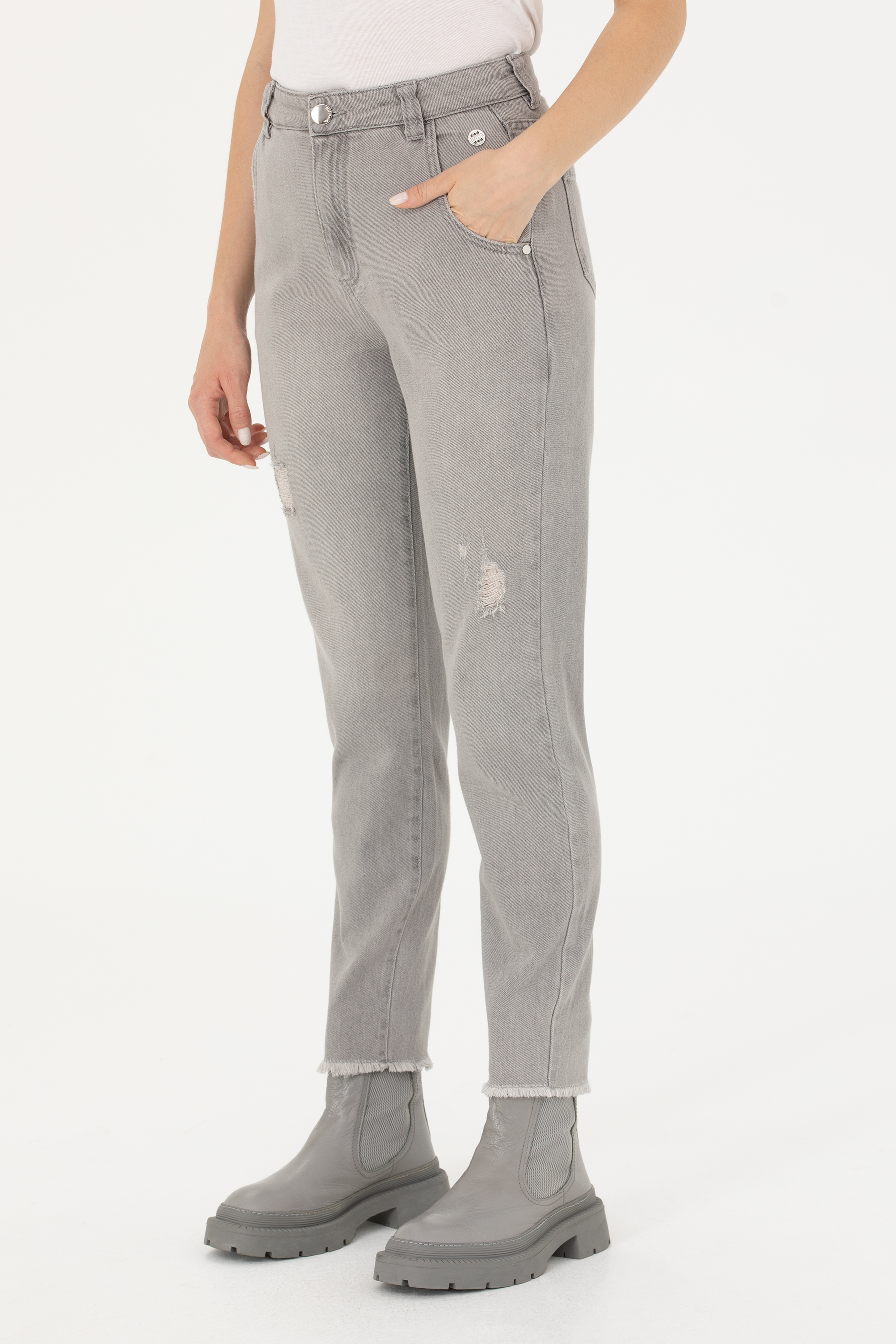 Kadın Gri Jean Pantolon - Image 3