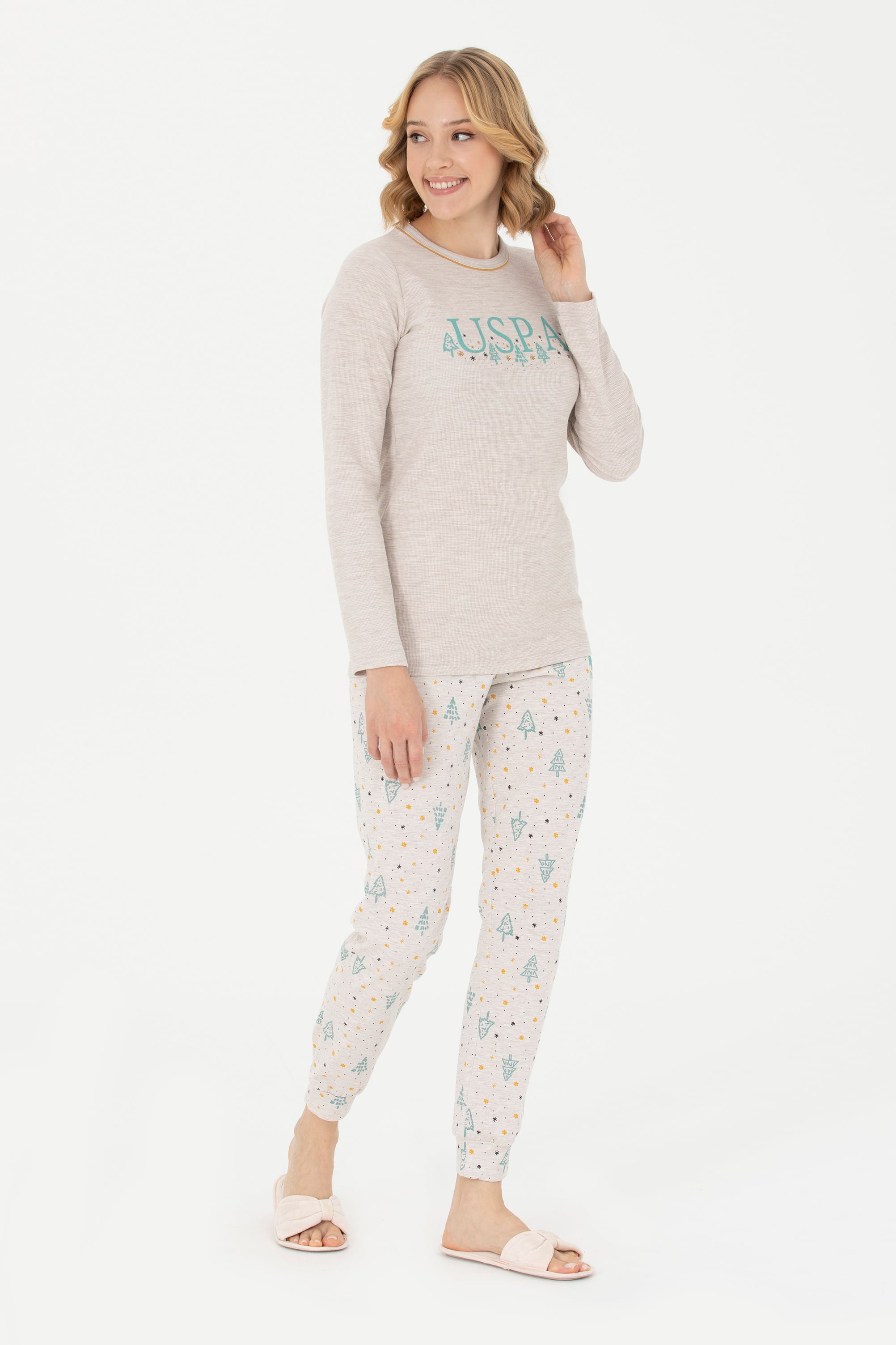 Kadın Gri Melanj Pijama Takımı