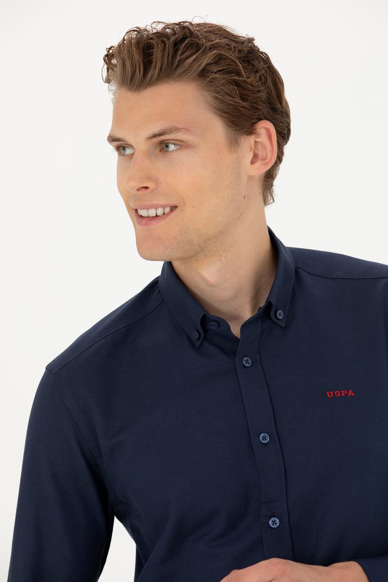 Erkek Lacivert Uzun Kollu Basic Gömlek