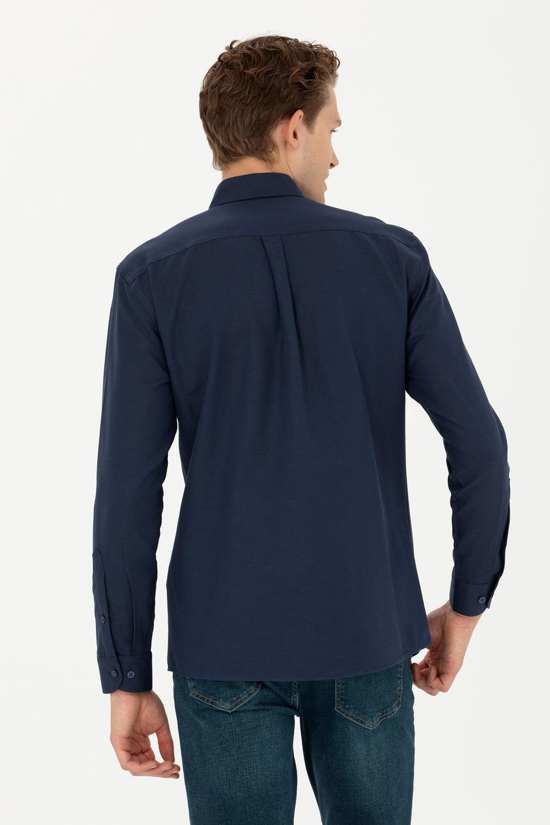 Erkek Lacivert Uzun Kollu Basic Gömlek - 50277266014