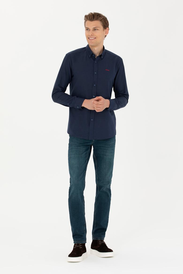 Erkek Lacivert Uzun Kollu Basic Gömlek - 50277266014