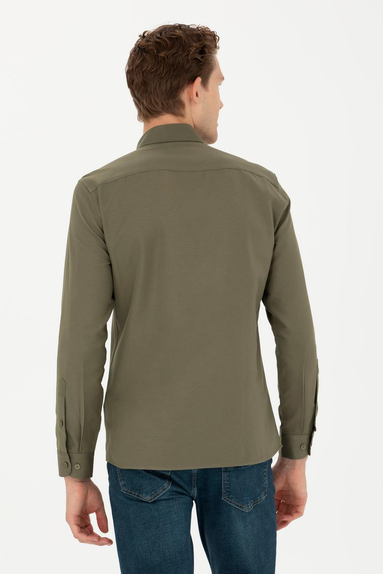 Erkek Haki Uzun Kollu Basic Gömlek - 50277310071