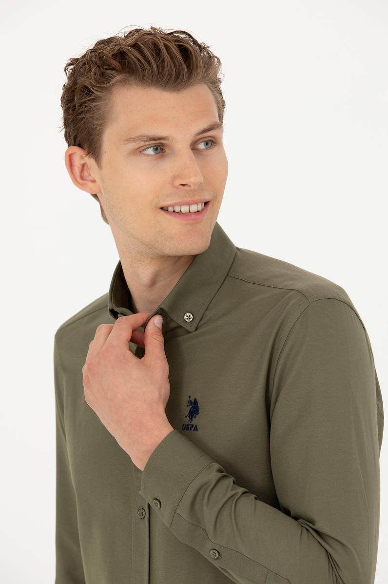 Erkek Haki Uzun Kollu Basic Gömlek