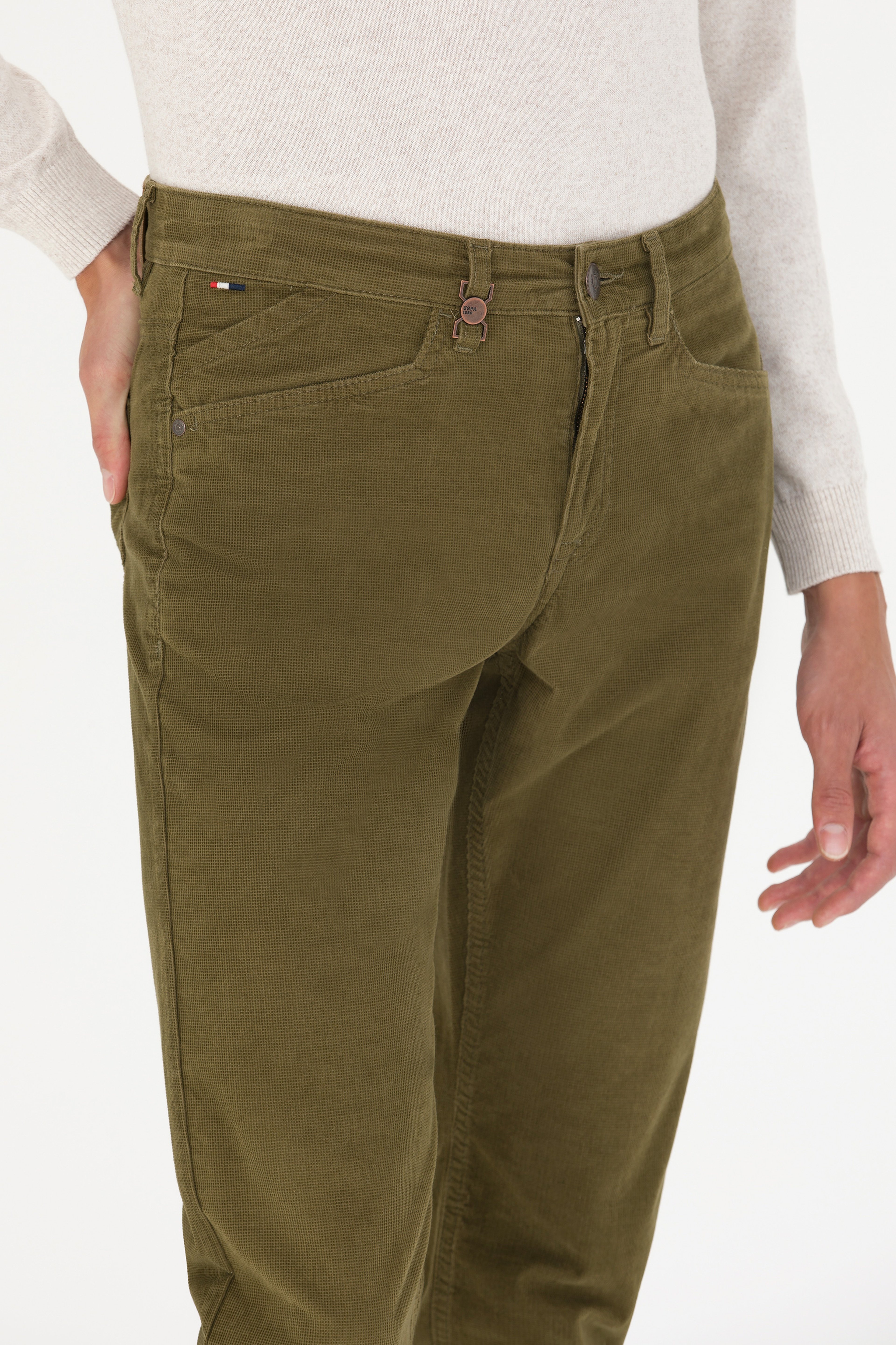 Erkek Regular Fit Haki Kanvas Pantolon - Image 5