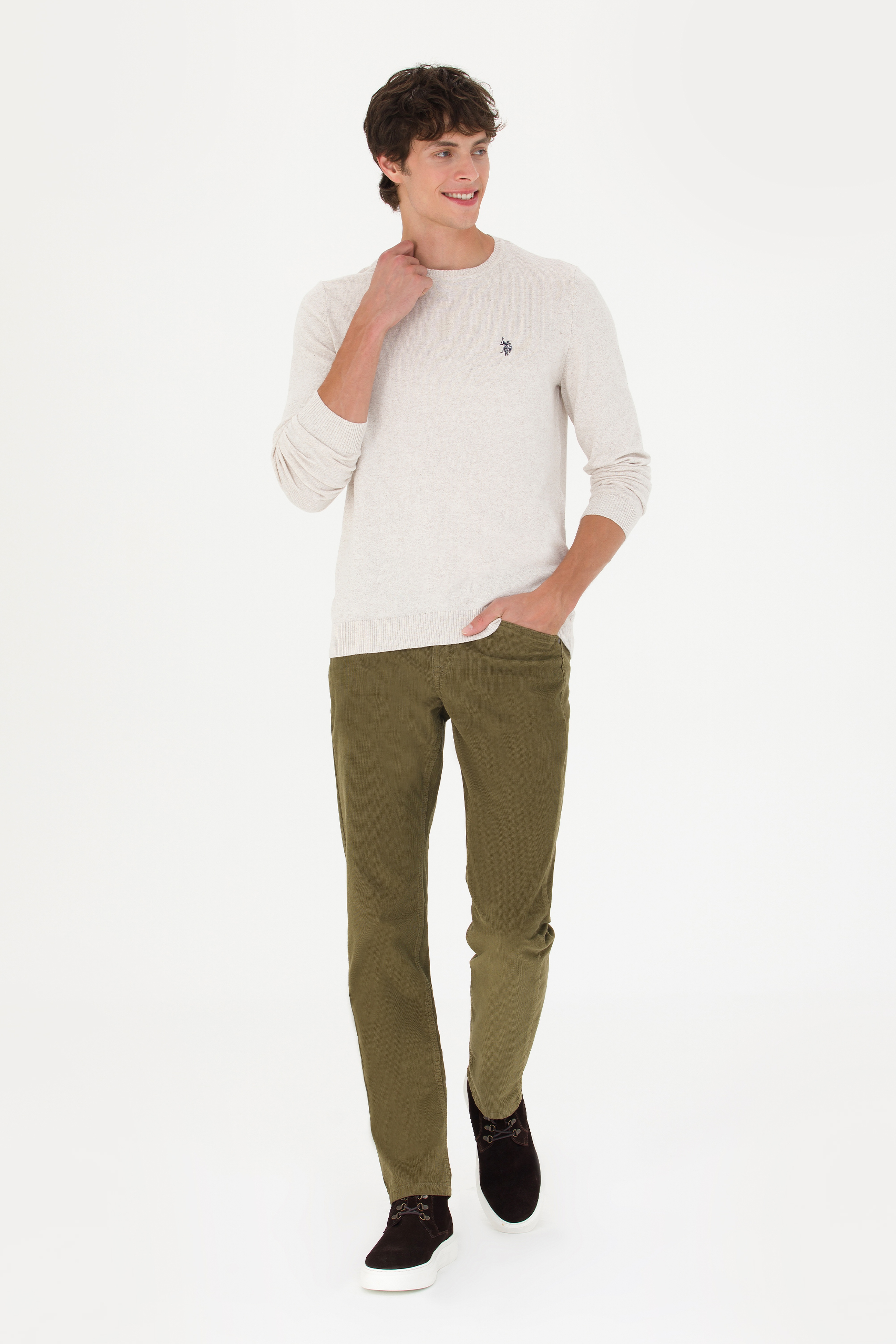 Erkek Regular Fit Haki Kanvas Pantolon