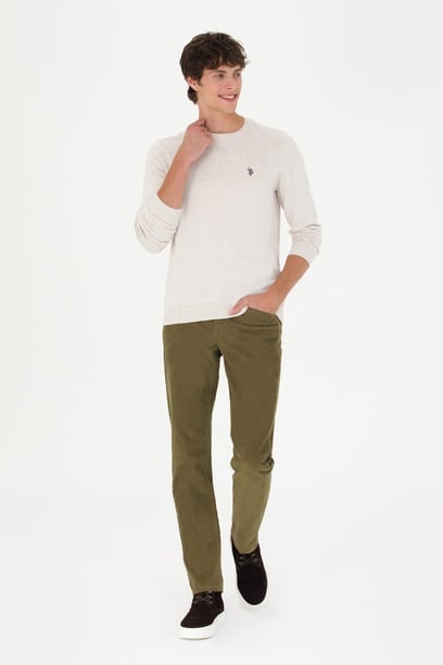 Erkek Regular Fit Haki Kanvas Pantolon