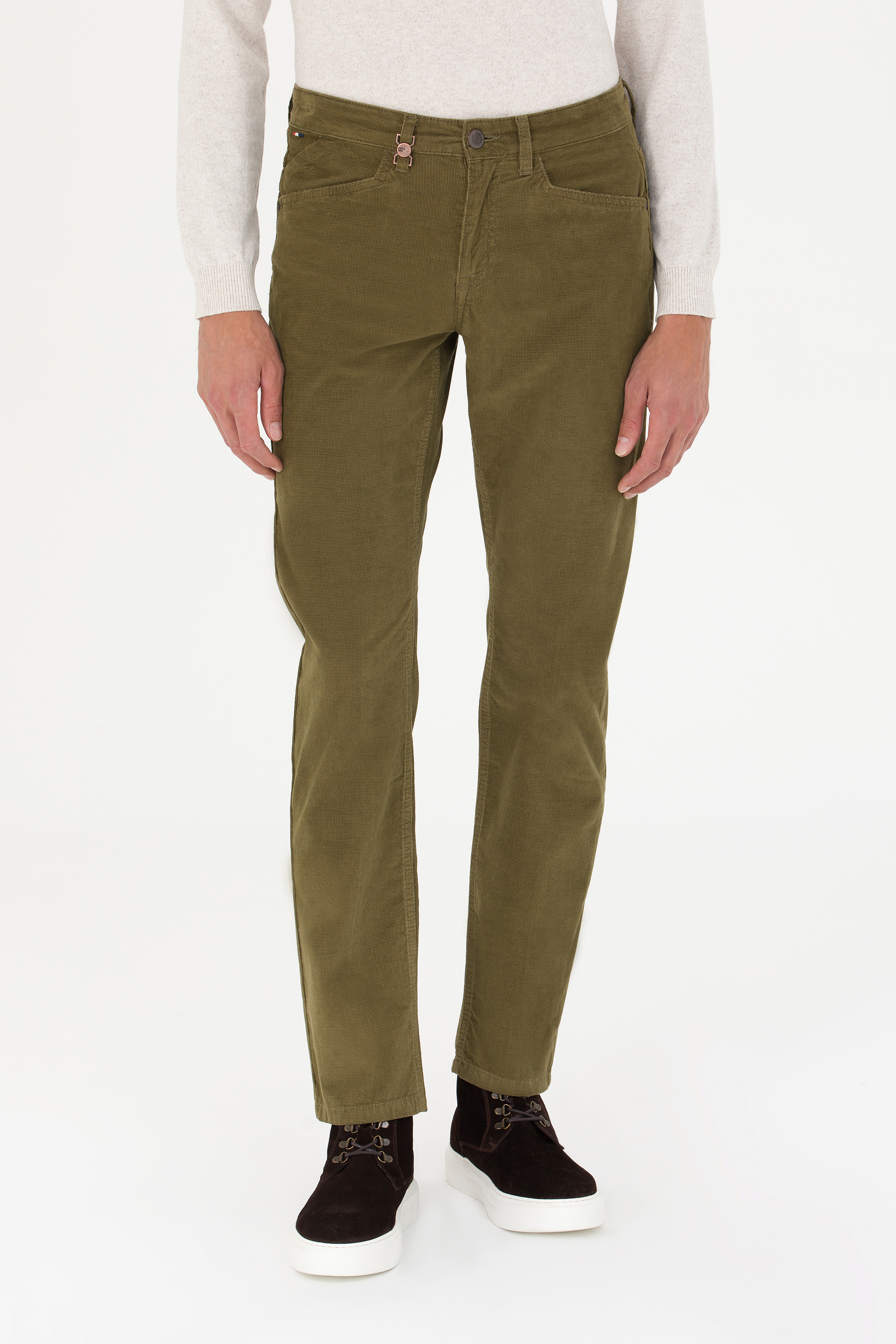 Erkek Regular Fit Haki Kanvas Pantolon