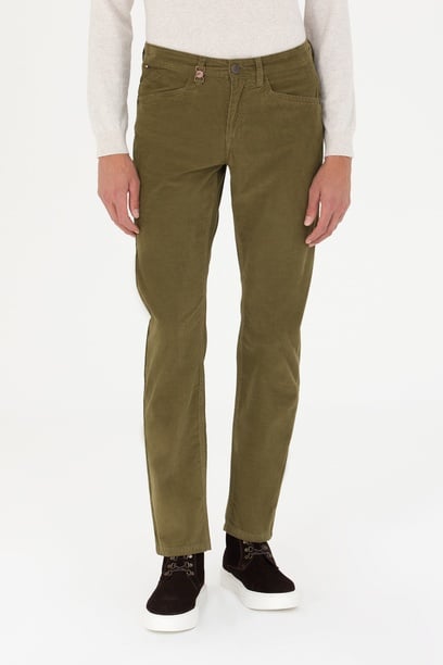 Erkek Regular Fit Haki Kanvas Pantolon