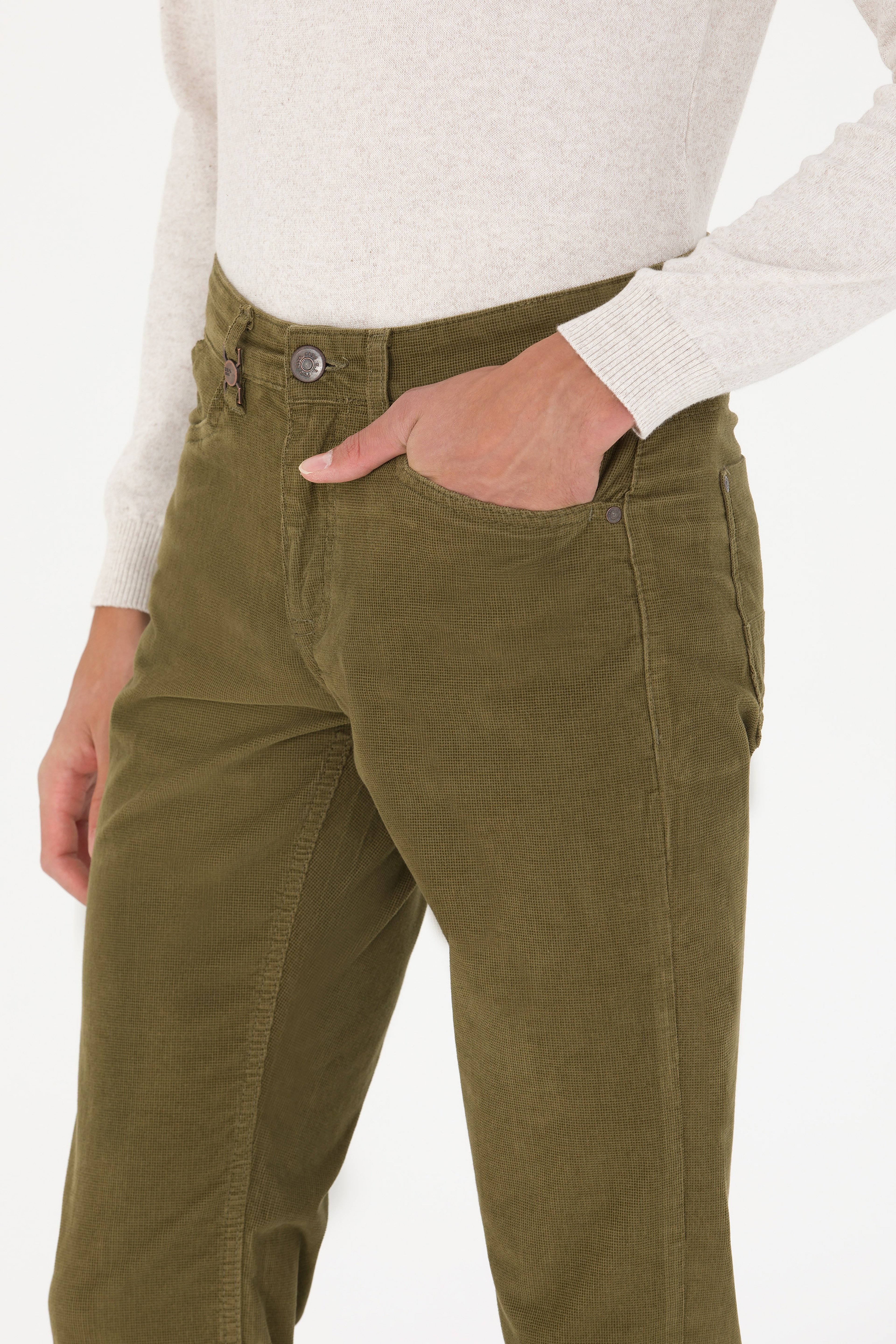 Erkek Regular Fit Haki Kanvas Pantolon