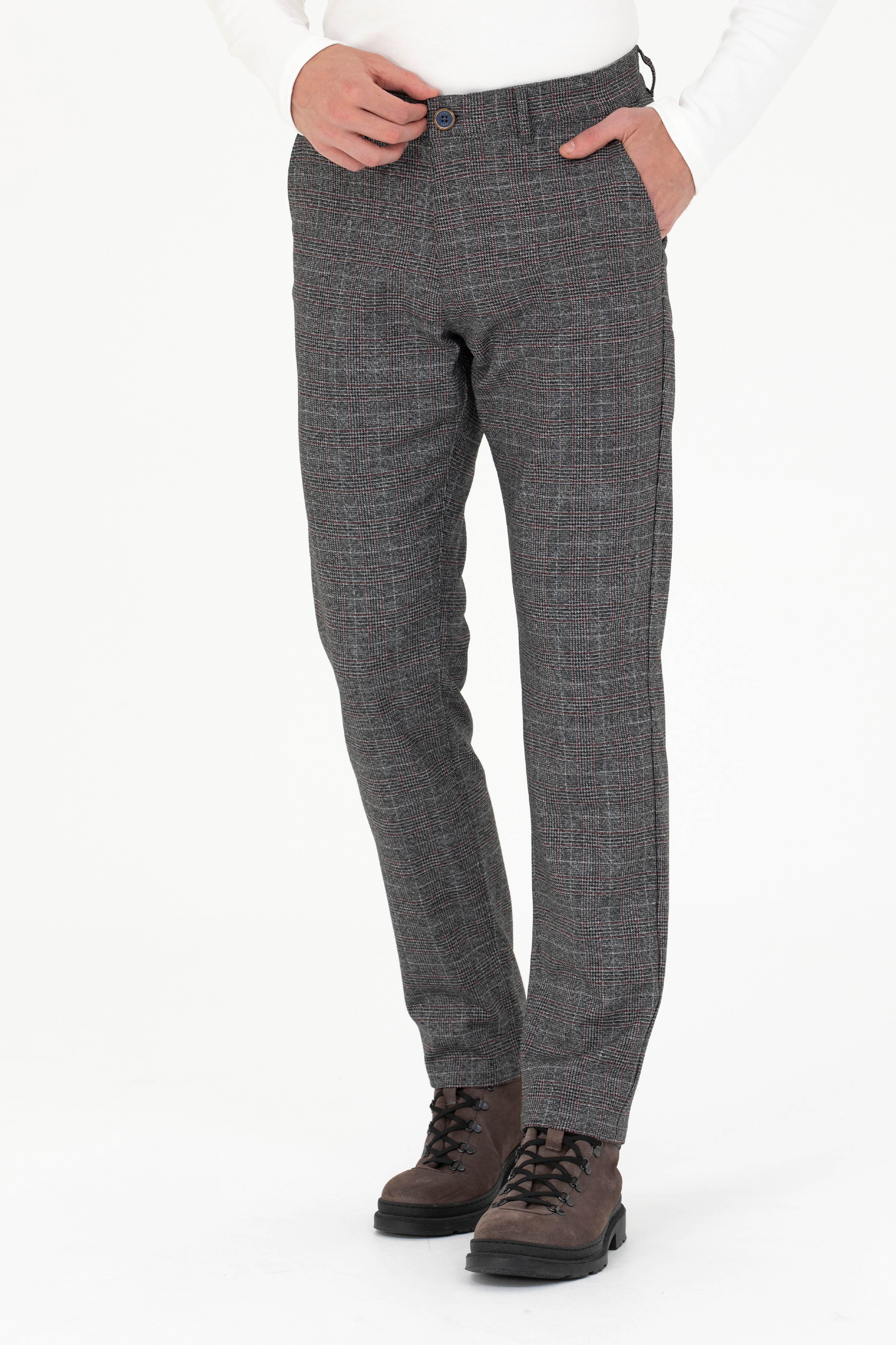 Erkek Slim Fit Gri Kanvas Pantolon