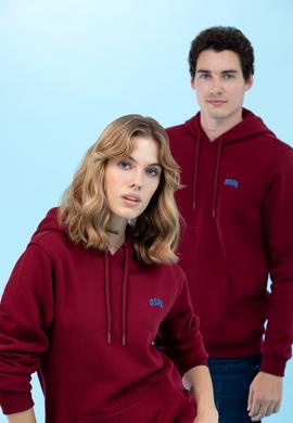 Bordo Kapüşonlu Basic Sweatshirt - 50273935061