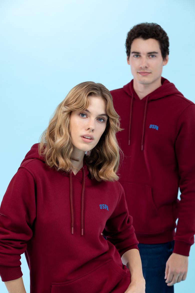 Bordo Kapüşonlu Basic Sweatshirt