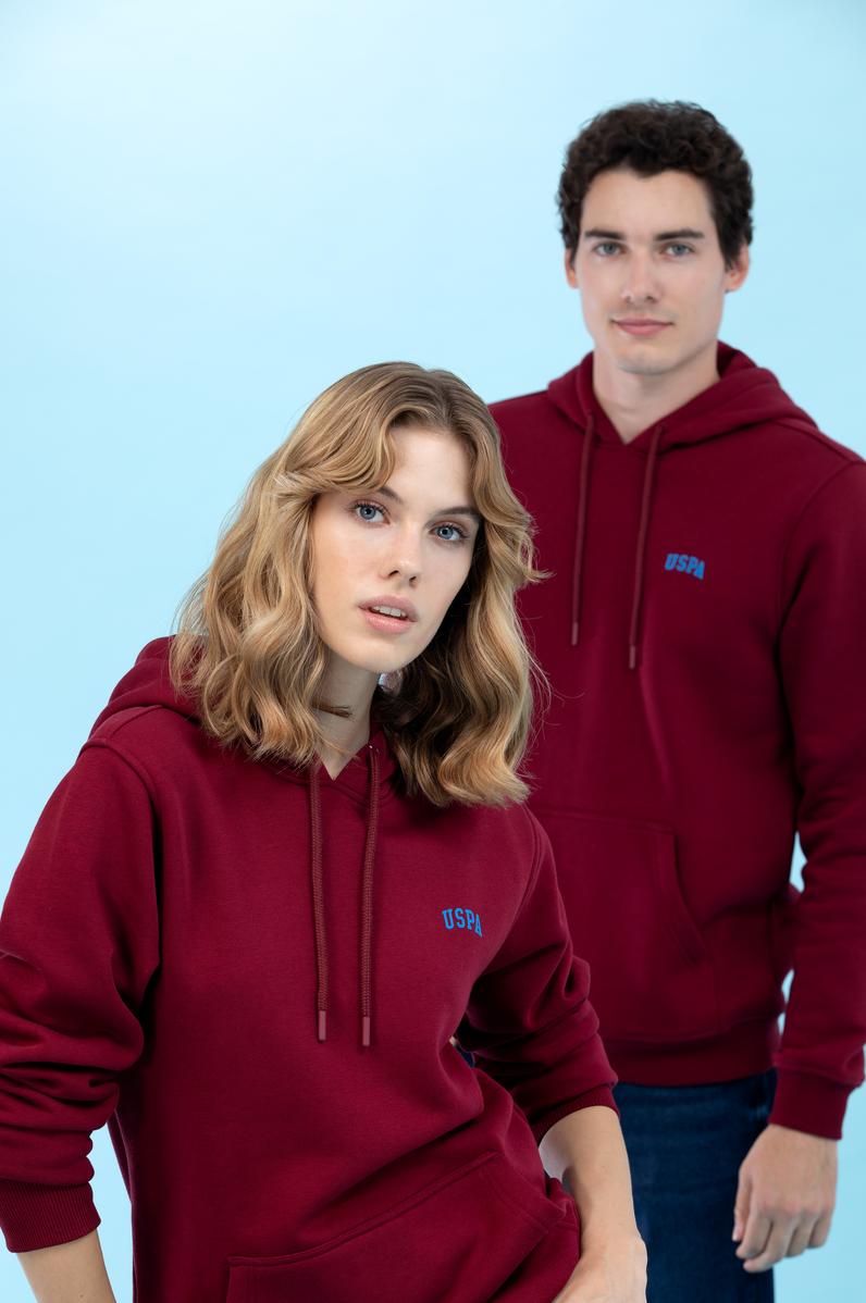 Bordo Kapüşonlu Basic Sweatshirt