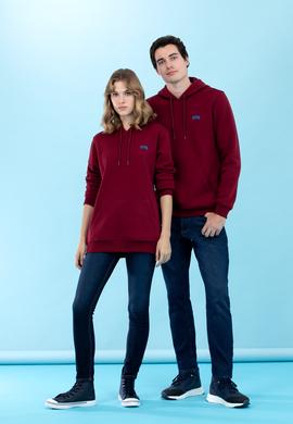 Bordo Kapüşonlu Basic Sweatshirt - 50273935061