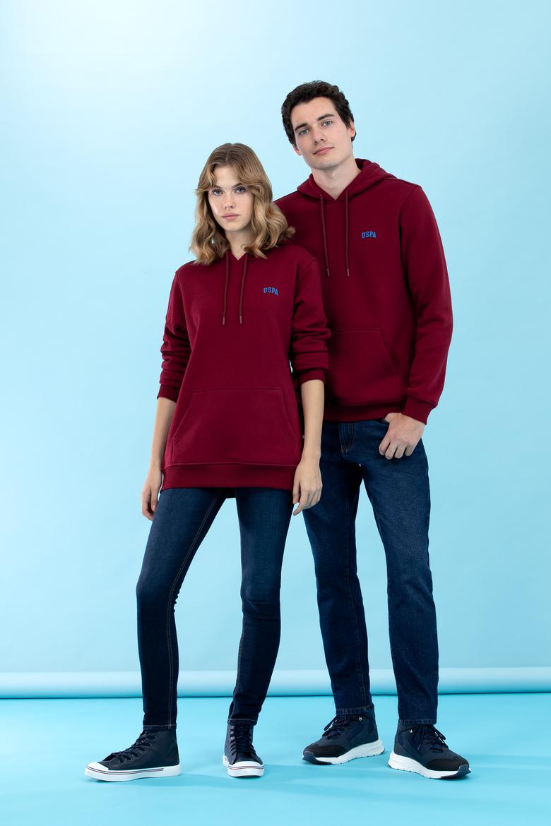 Bordo Kapüşonlu Basic Sweatshirt - 50273935061