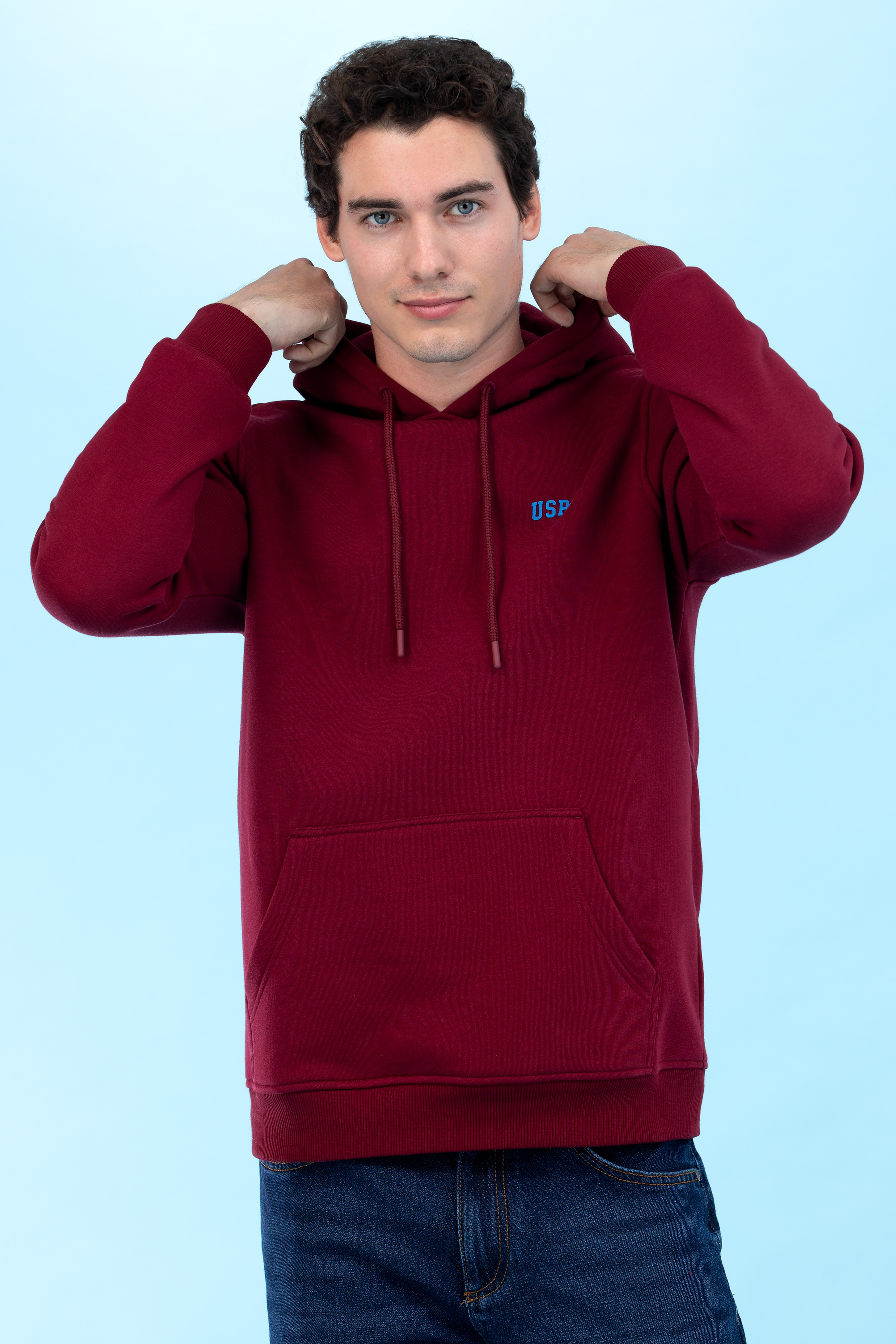 Bordo Kapüşonlu Basic Sweatshirt
