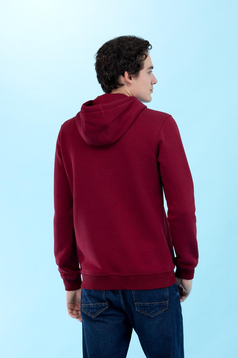 Bordo Kapüşonlu Basic Sweatshirt - 50273935061