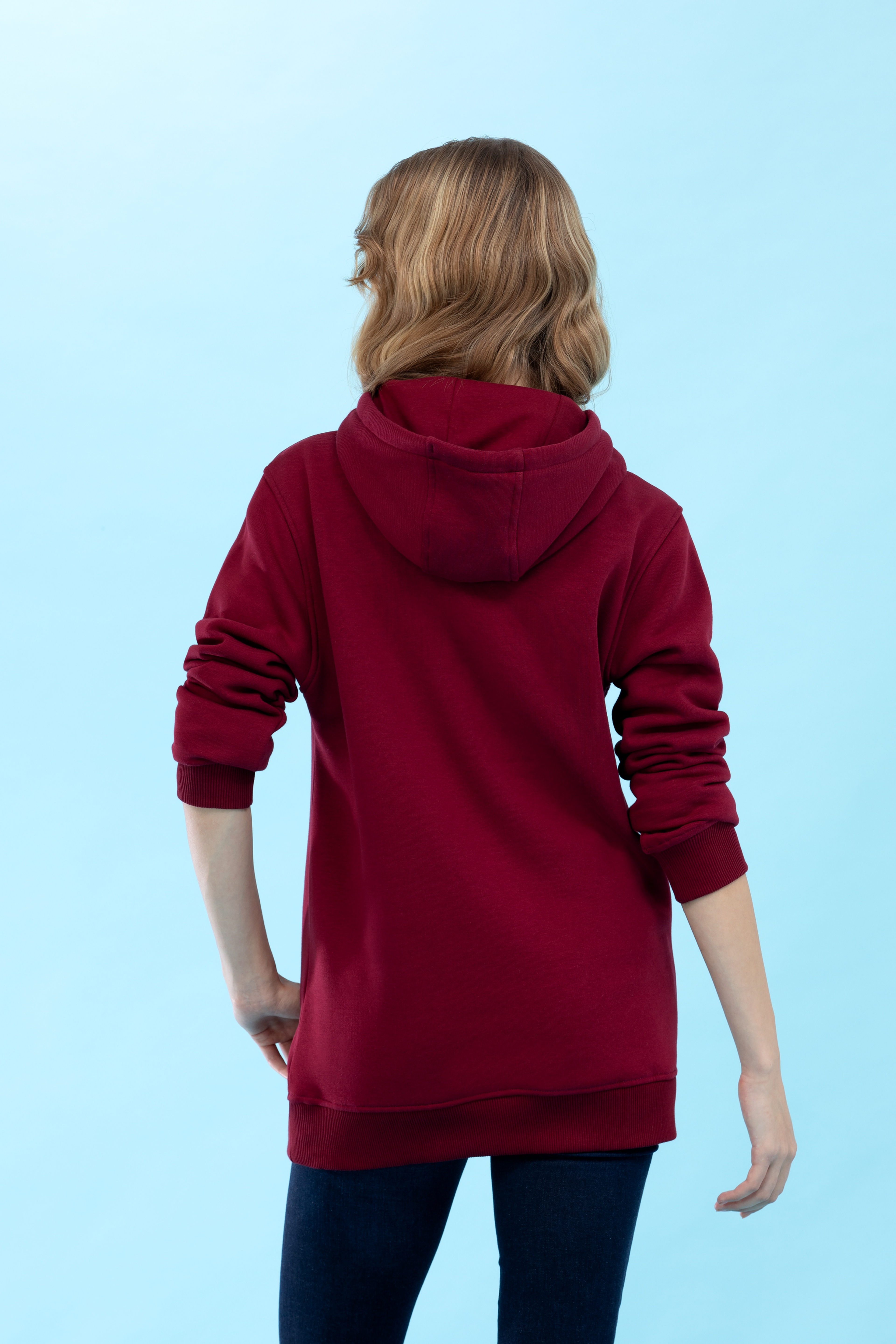 Bordo Kapüşonlu Basic Sweatshirt
