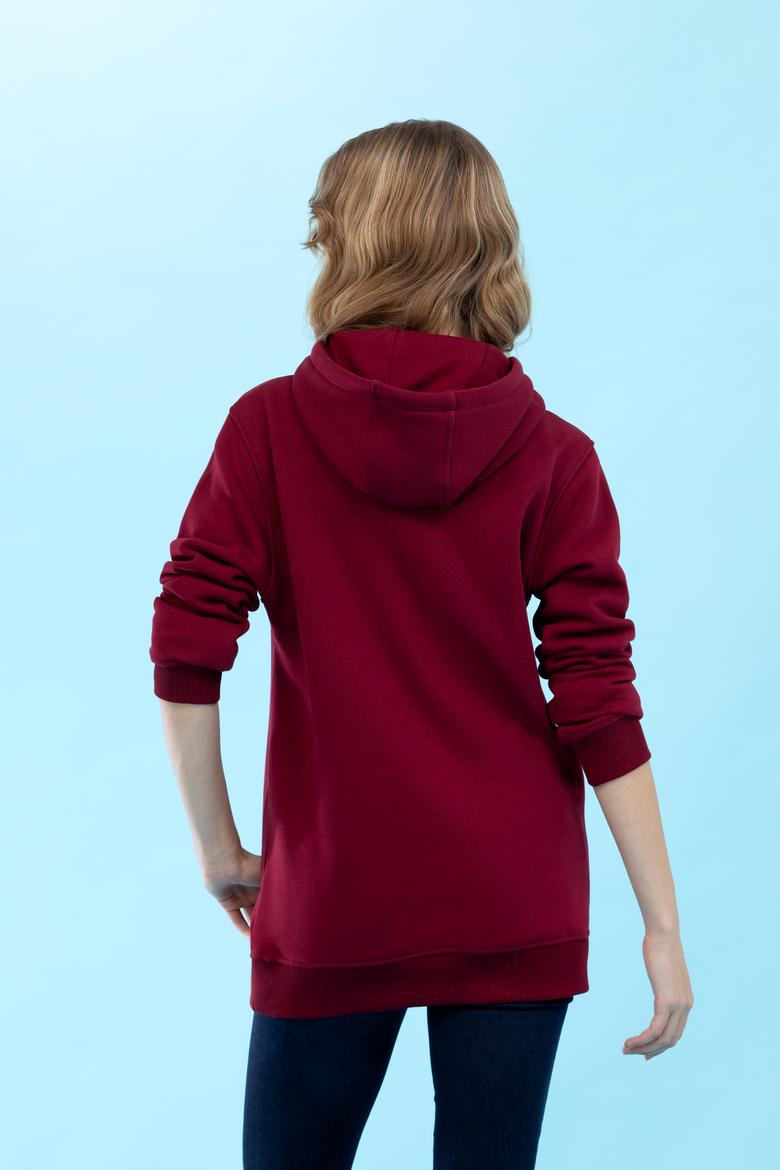 Bordo Kapüşonlu Basic Sweatshirt - 50273935061