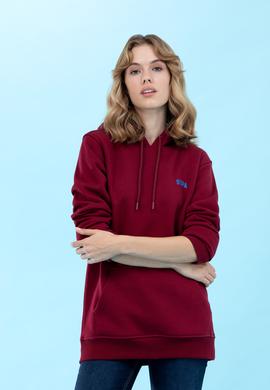 Bordo Kapüşonlu Basic Sweatshirt - 50273935061