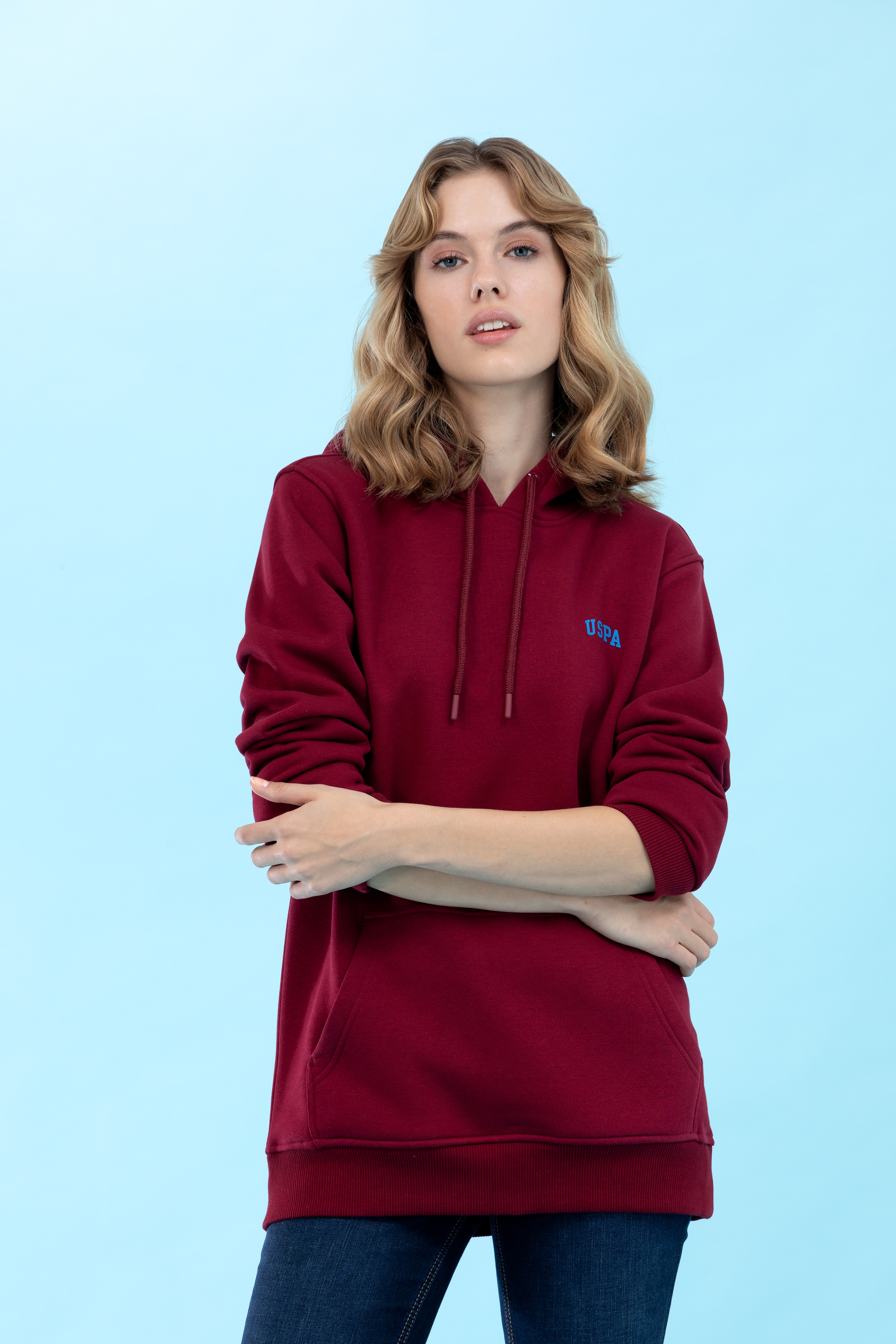 Bordo Kapüşonlu Basic Sweatshirt