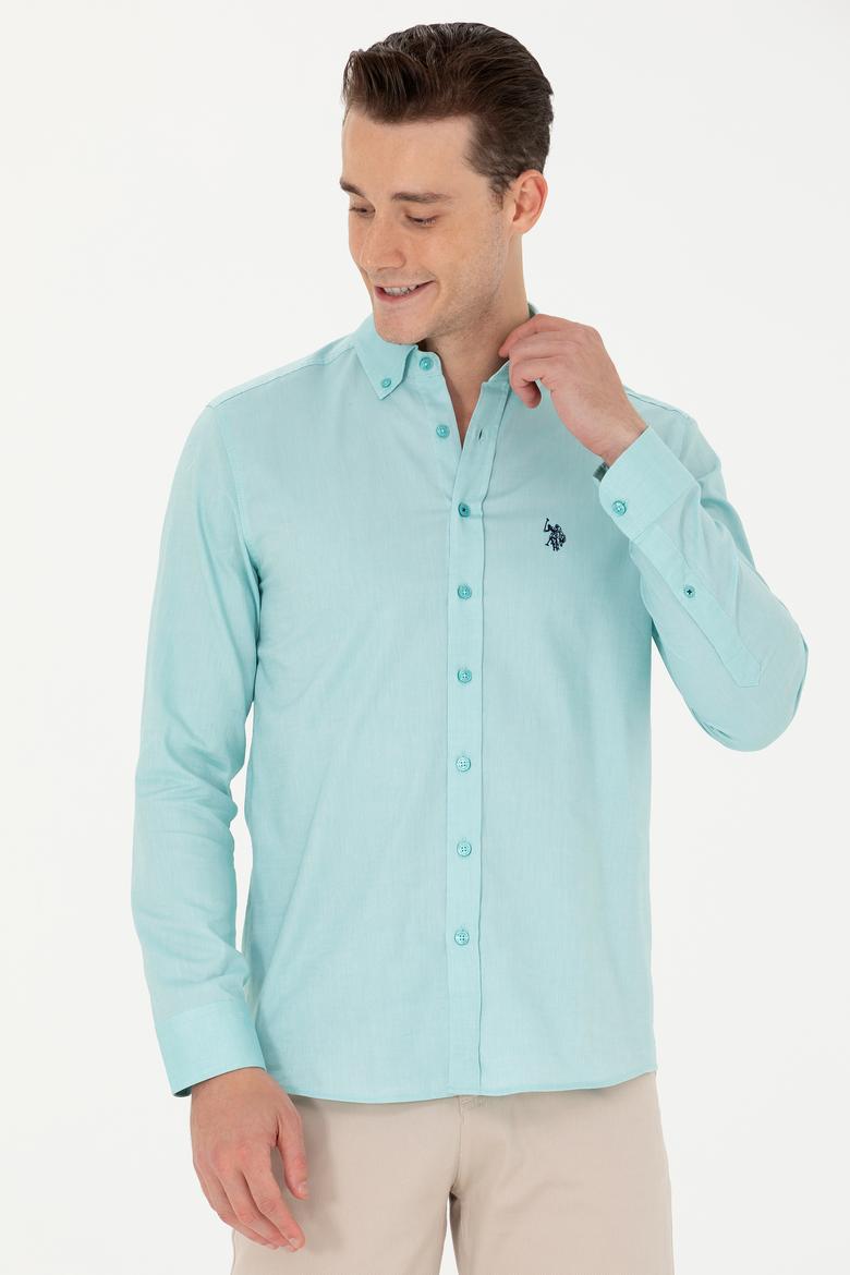 Erkek Mint Uzun Kollu Basic Gömlek