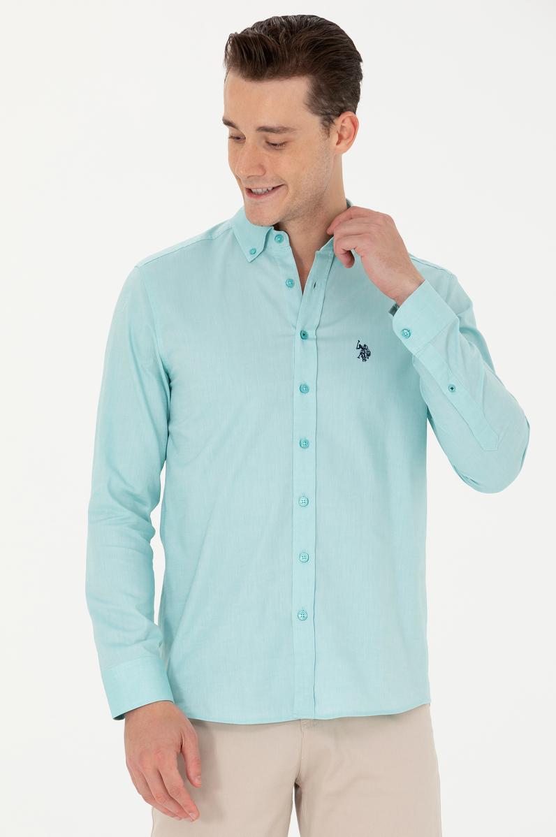 Erkek Mint Uzun Kollu Basic Gömlek