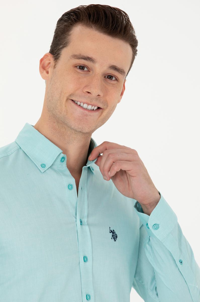 Erkek Mint Uzun Kollu Basic Gömlek