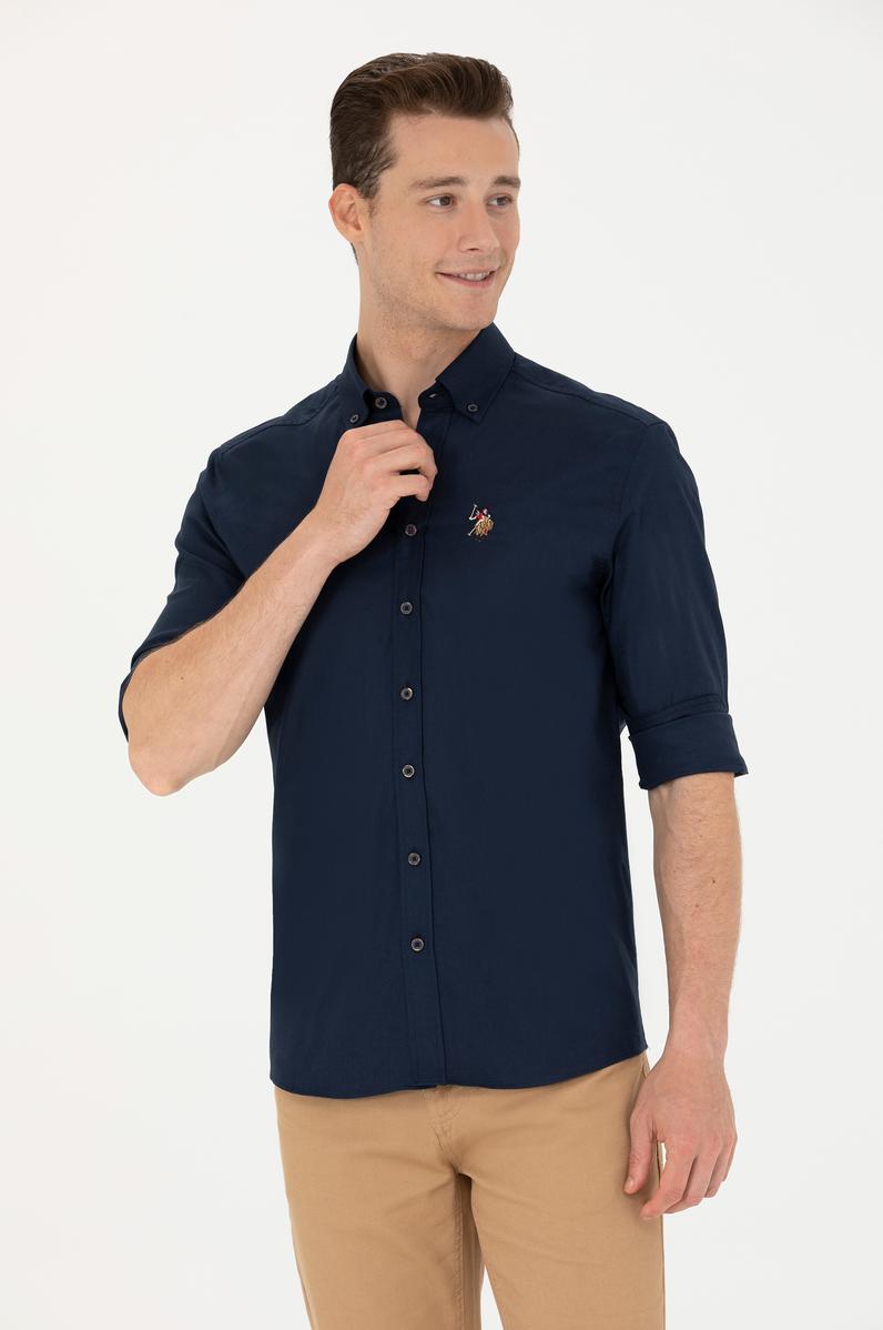 Erkek Lacivert Uzun Kollu Basic Gömlek