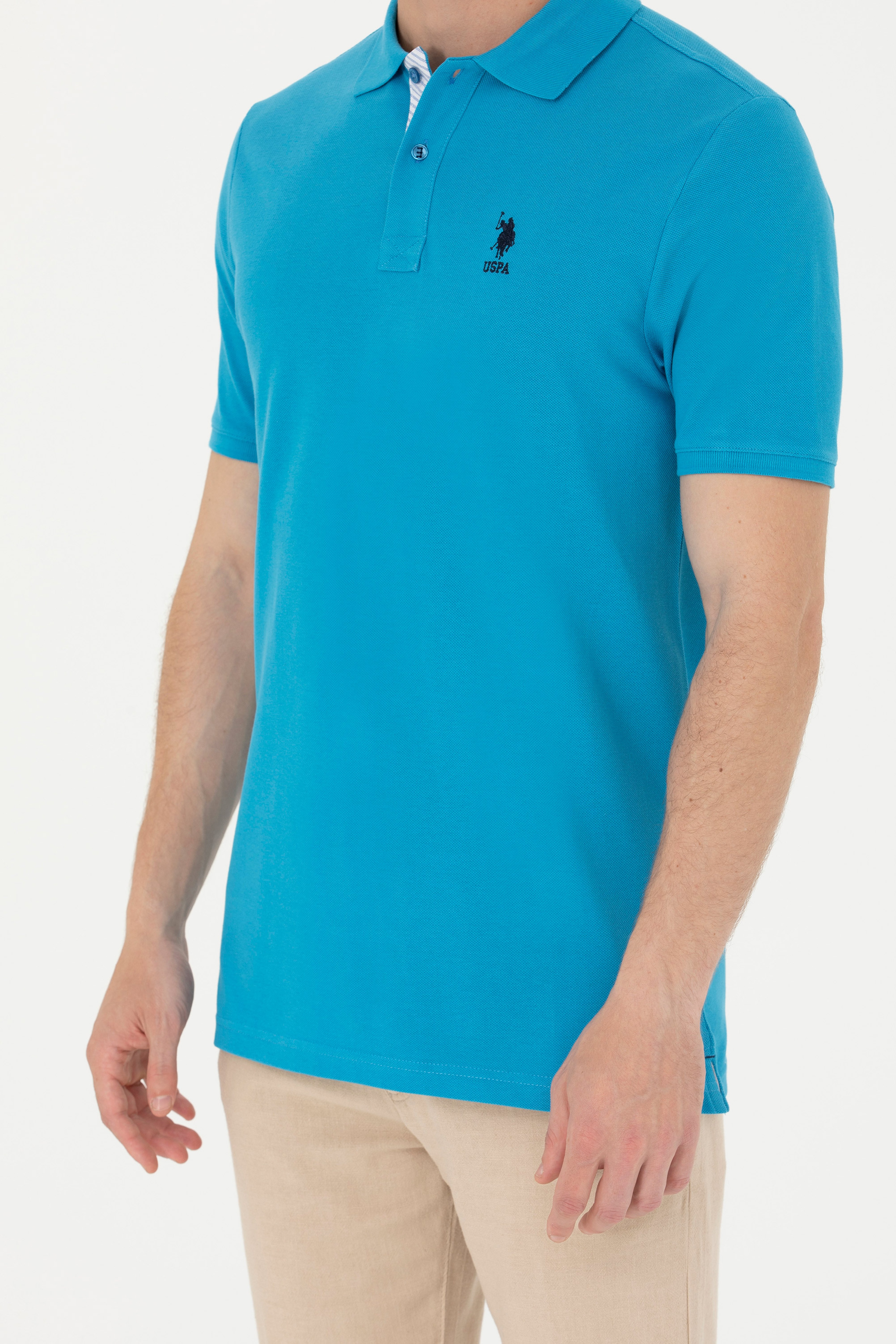 Erkek Slim Fit Polo Yaka Kobalt Mavi Basic - Image 6