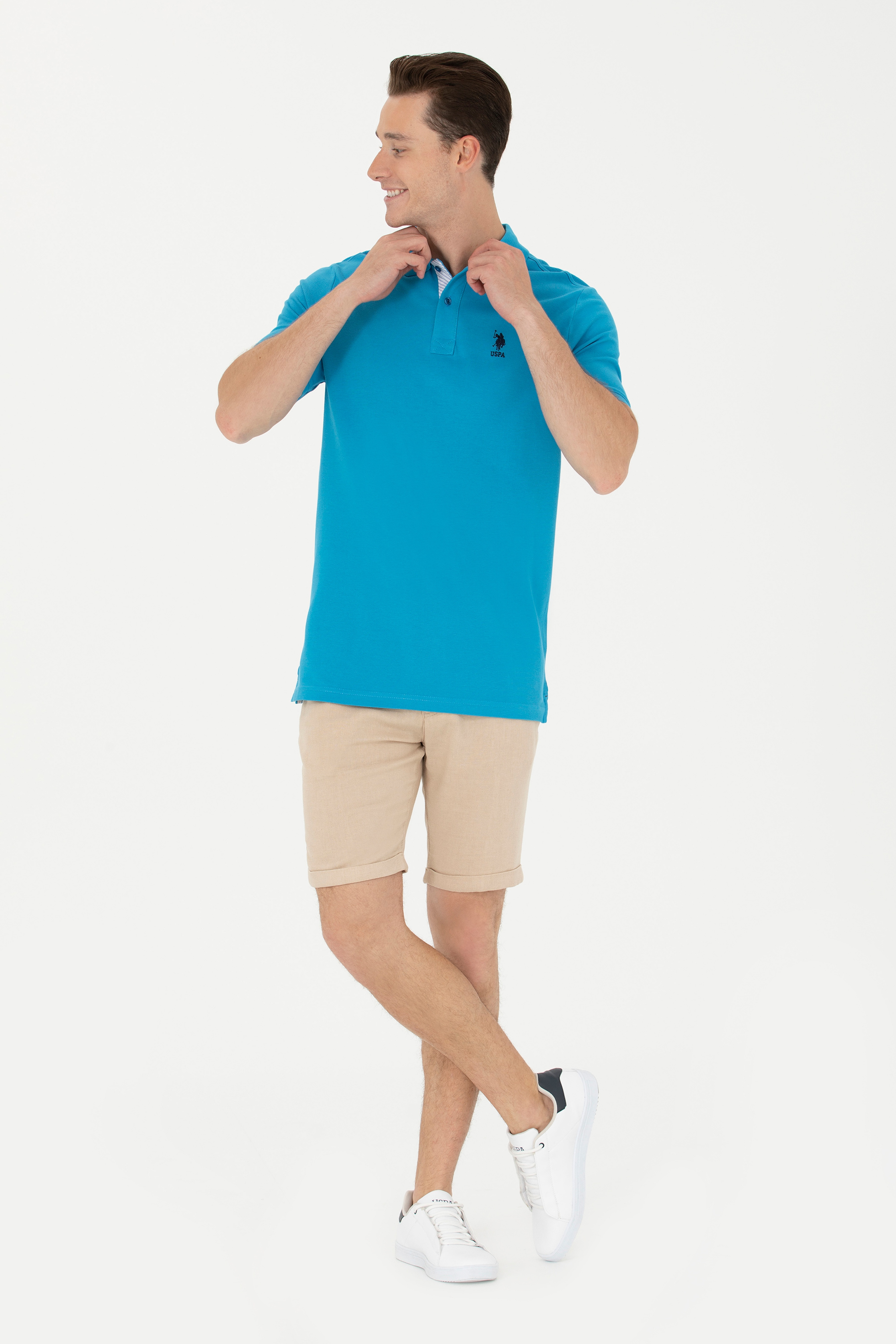 Erkek Slim Fit Polo Yaka Kobalt Mavi Basic - Image 4