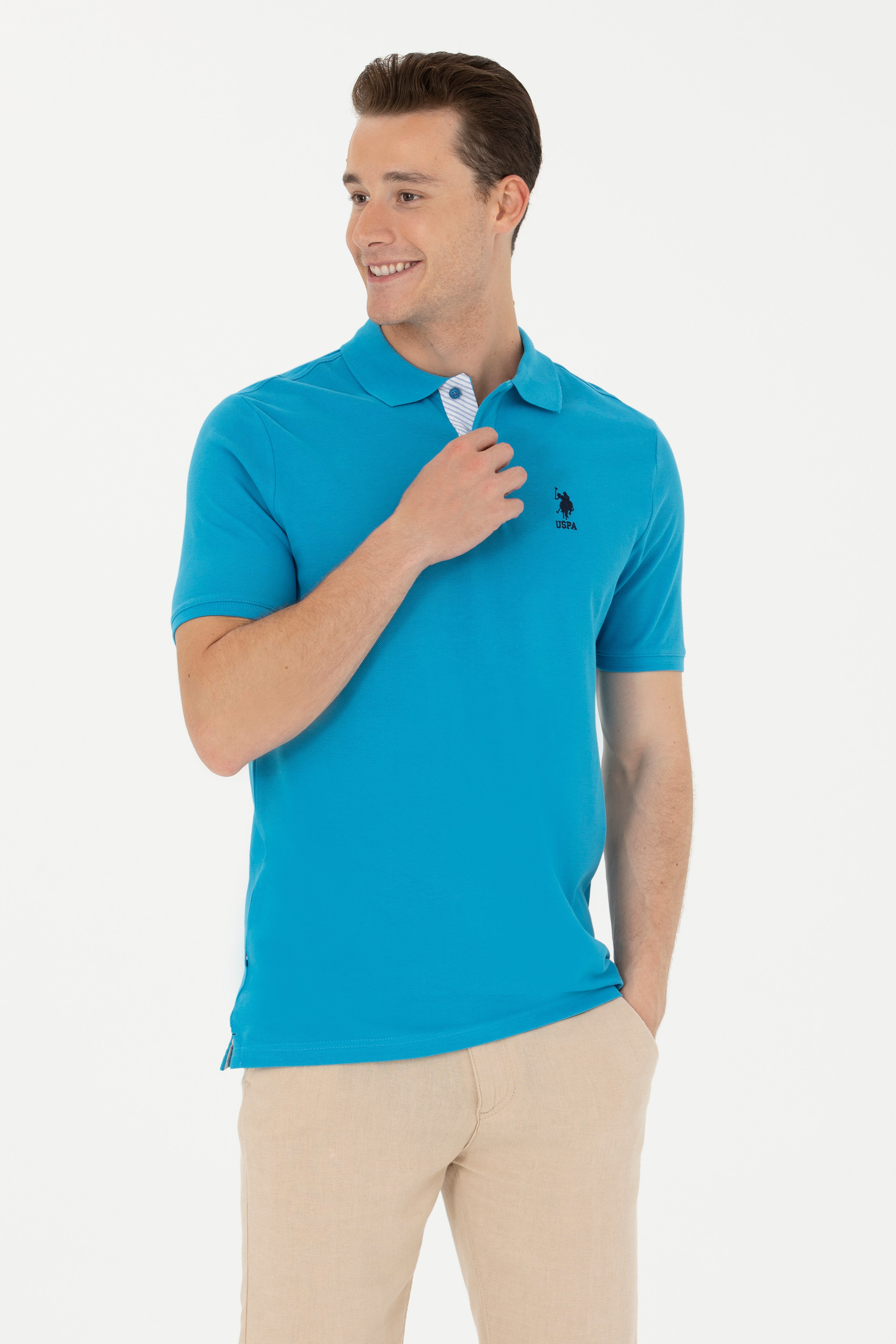 Erkek Slim Fit Polo Yaka Kobalt Mavi Basic - Image 1