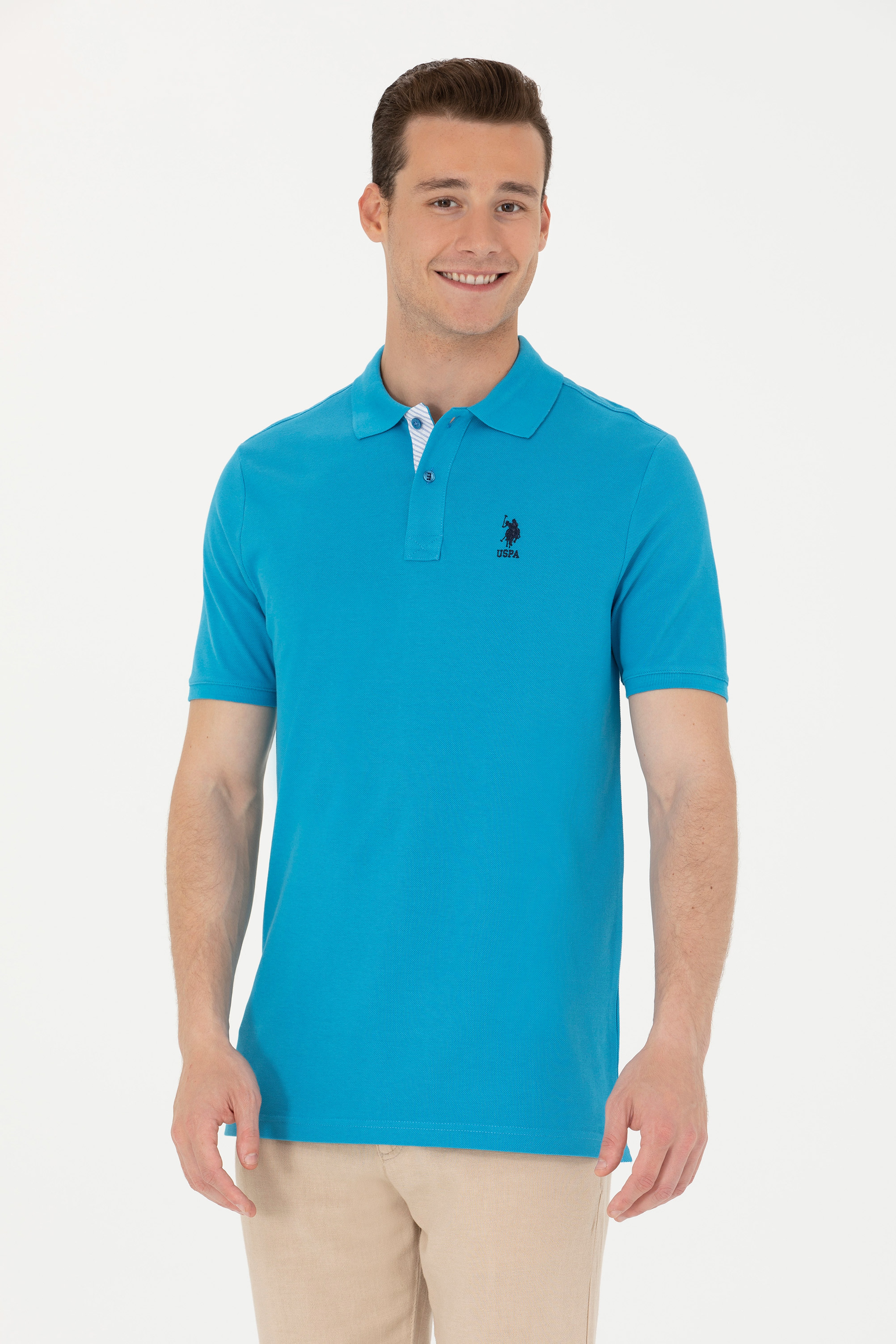Erkek Slim Fit Polo Yaka Kobalt Mavi Basic - Image 3