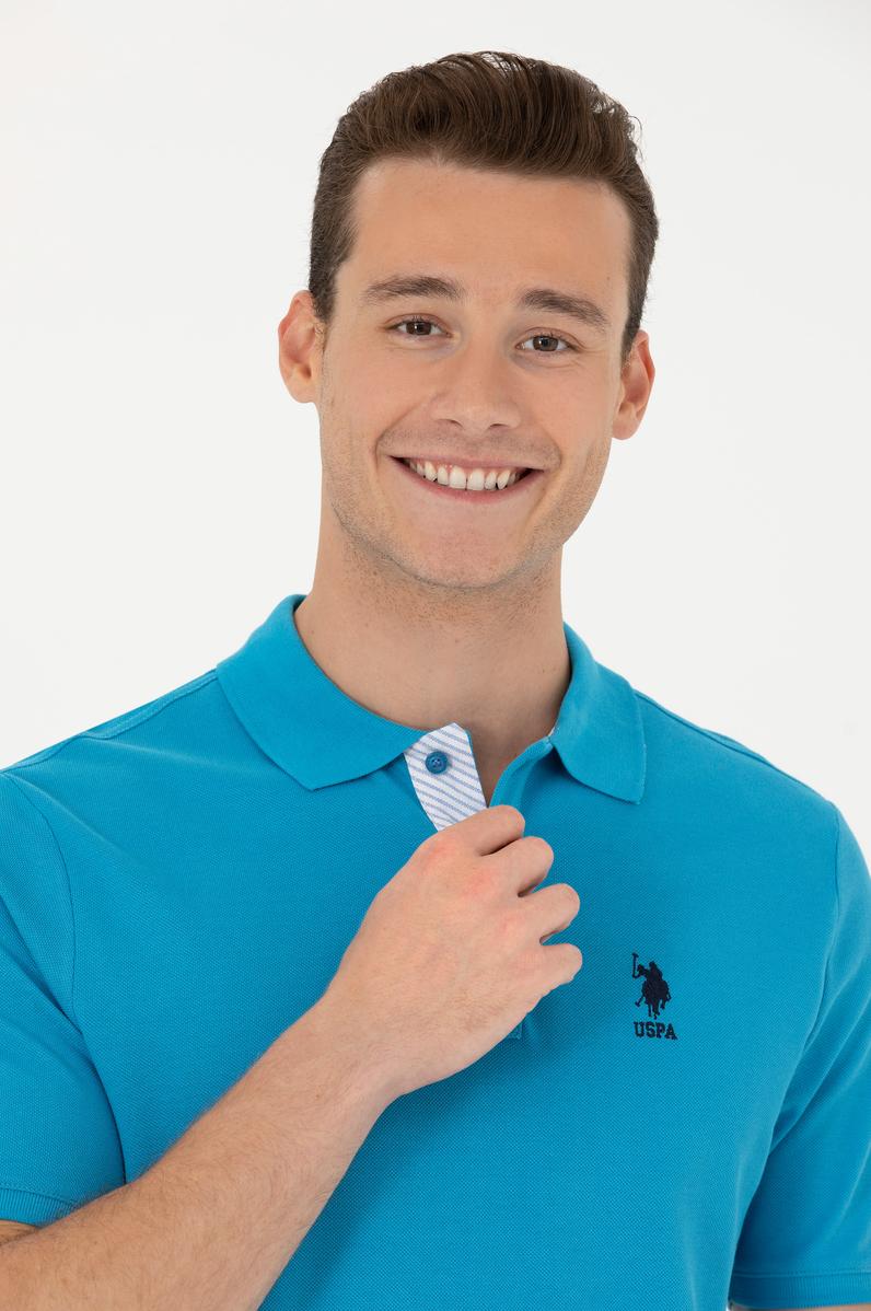 Erkek Slim Fit Polo Yaka Kobalt Mavi Basic