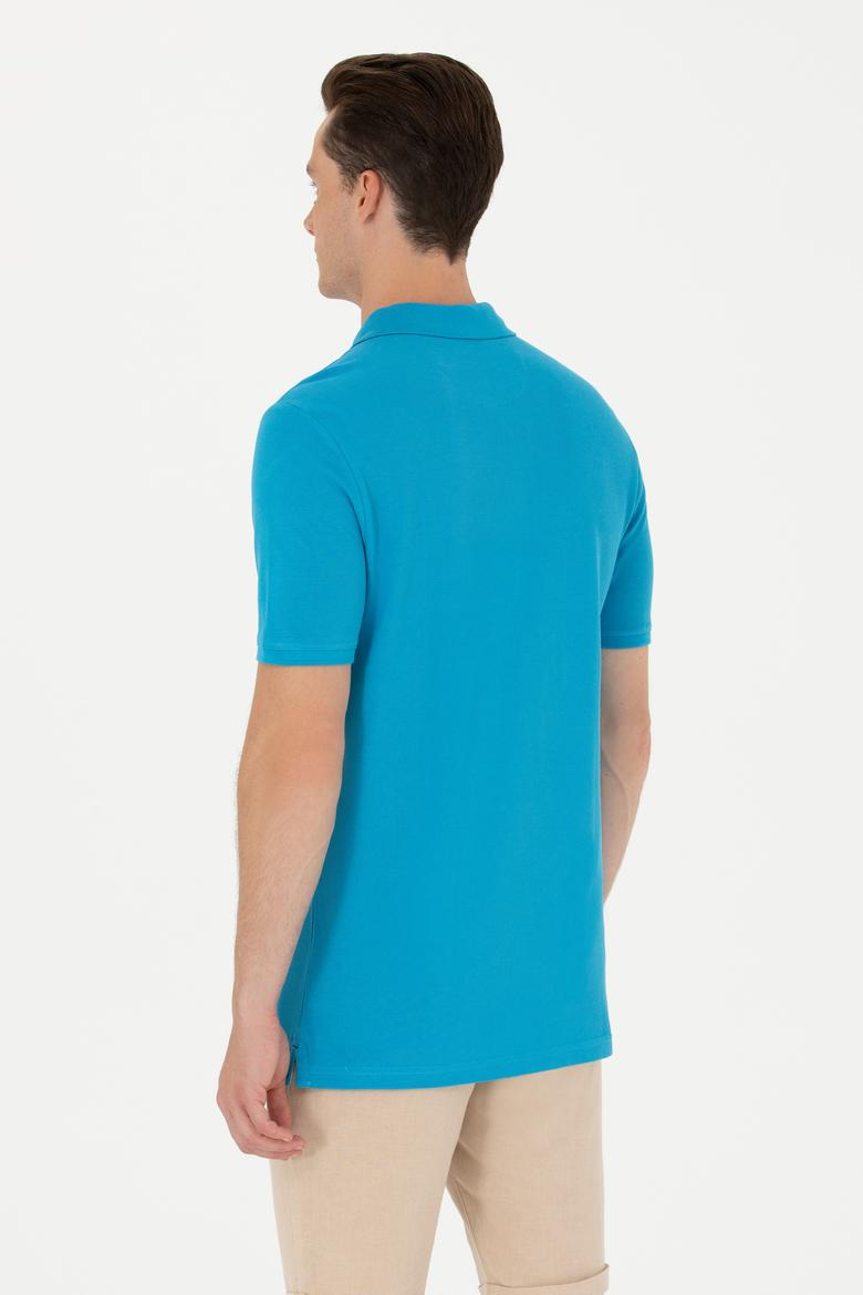 Erkek Slim Fit Polo Yaka Kobalt Mavi Basic - 50263238257