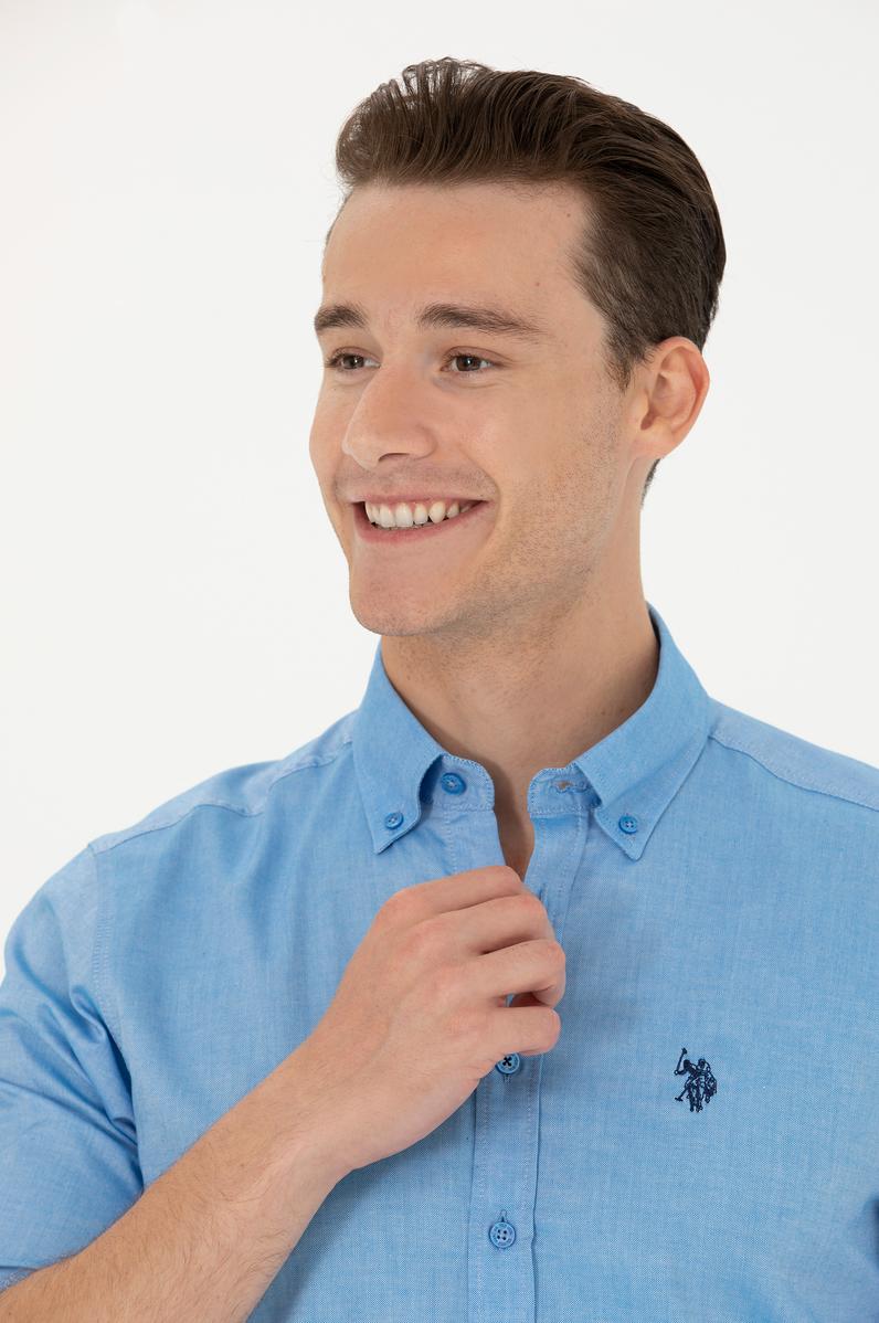 Erkek Saks Uzun Kollu Basic Gömlek