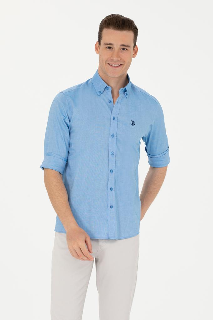 Erkek Saks Uzun Kollu Basic Gömlek