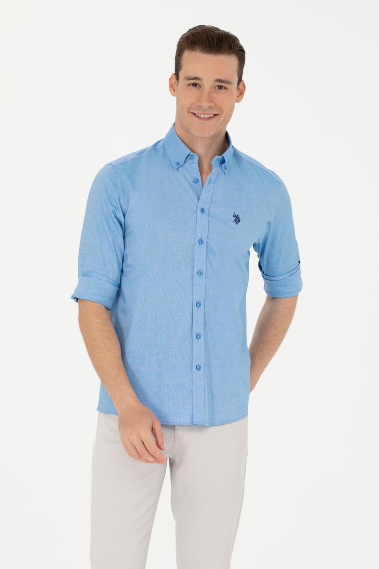 Erkek Saks Uzun Kollu Basic Gömlek