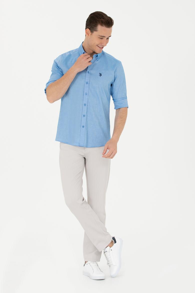 Erkek Saks Uzun Kollu Basic Gömlek - 50263049051