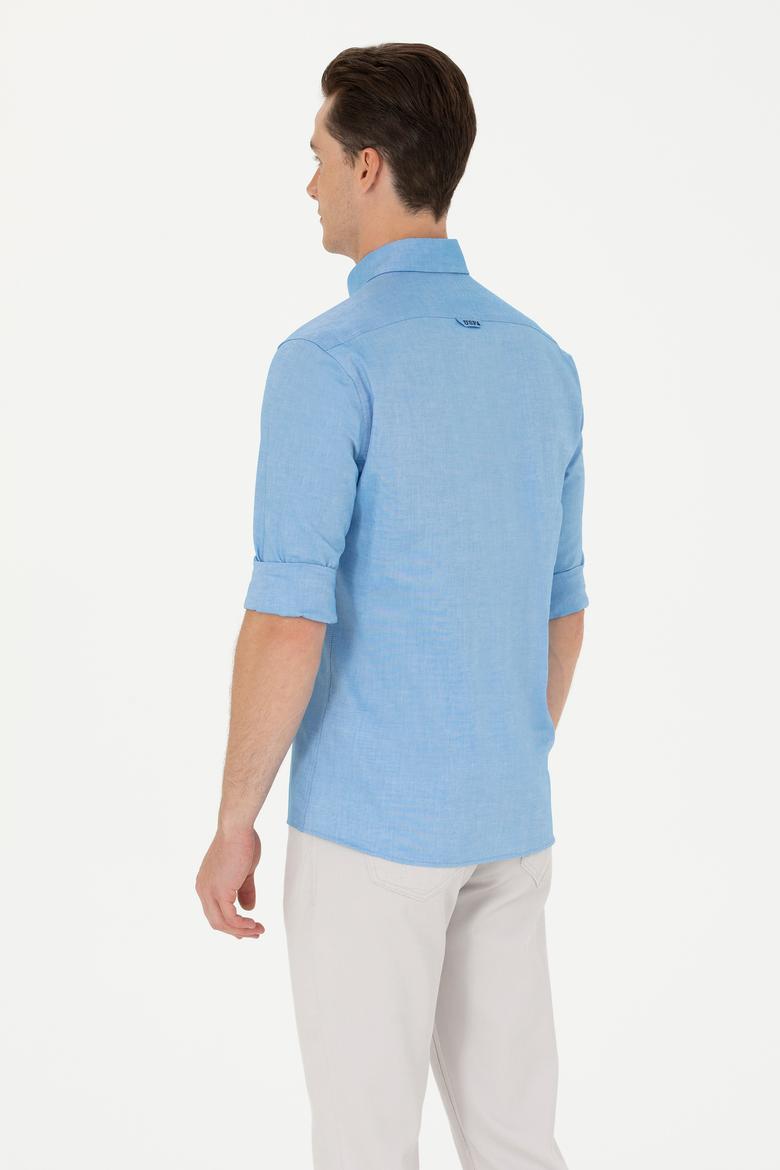 Erkek Saks Uzun Kollu Basic Gömlek - 50263049051