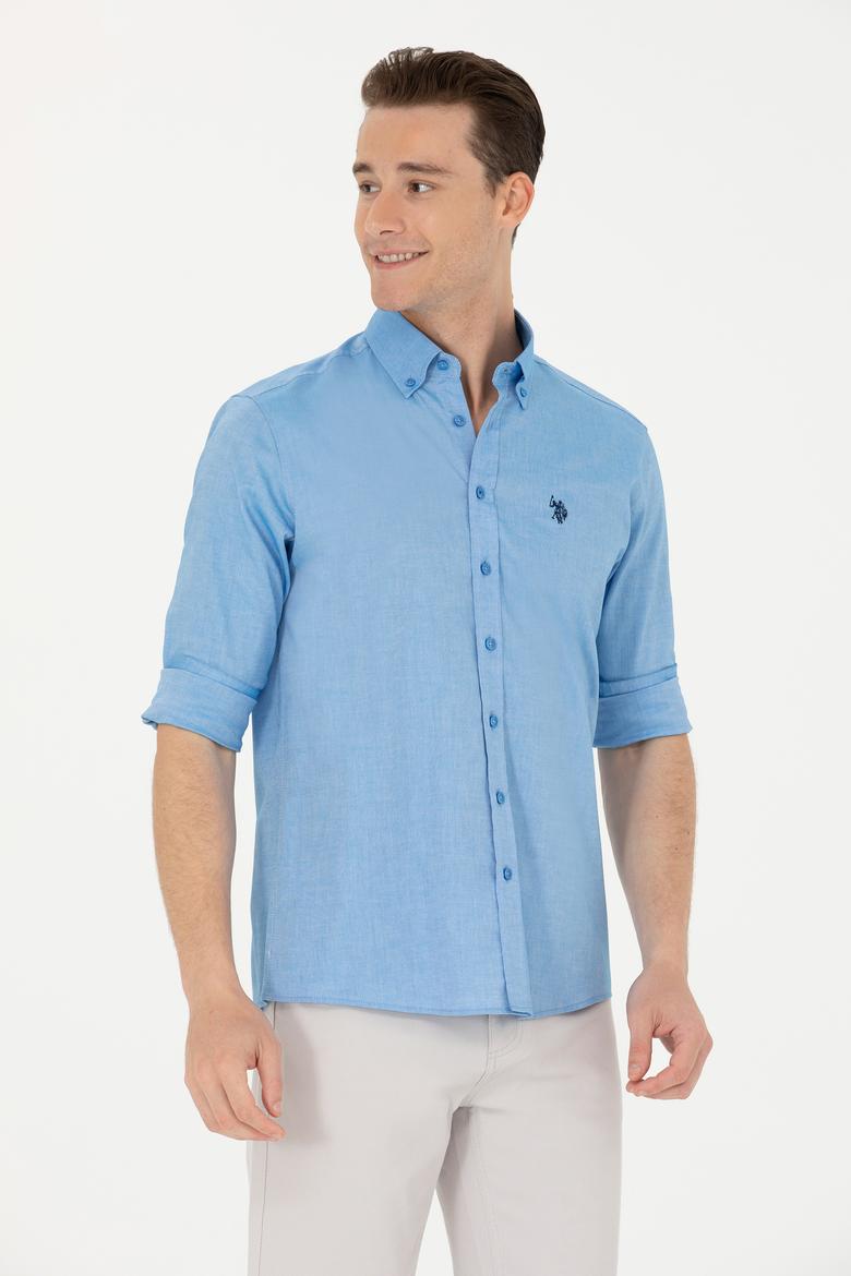 Erkek Saks Uzun Kollu Basic Gömlek - 50263049051